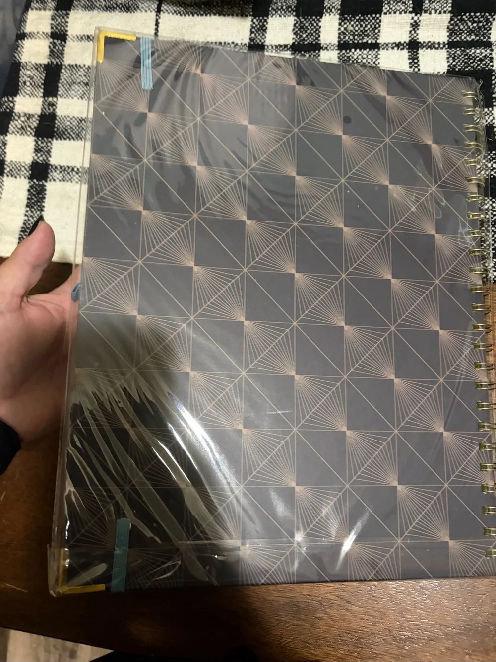 Geometric Clipfolio Notebook - navy blue and pink